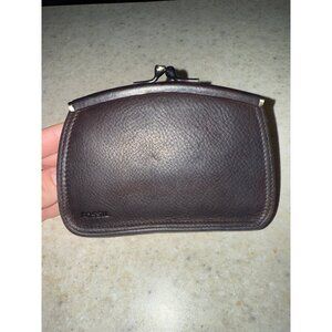 Vintage Fossil Kiss Lock Genuine Brown Leather Card Holder Coin Purse Wallet